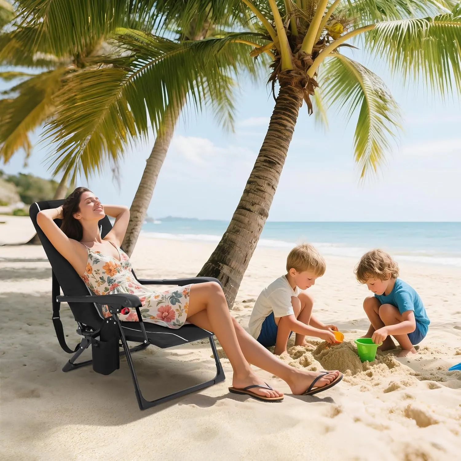 Outdoor Folding Chaise Lounge Chair - Supports Up to 330lbs, Dual Lock Portable Chair with Adjustable Backrest, Headrest, Straps & Storage Bag, Portable Recliner for Camping, Patio, Garden, Beach