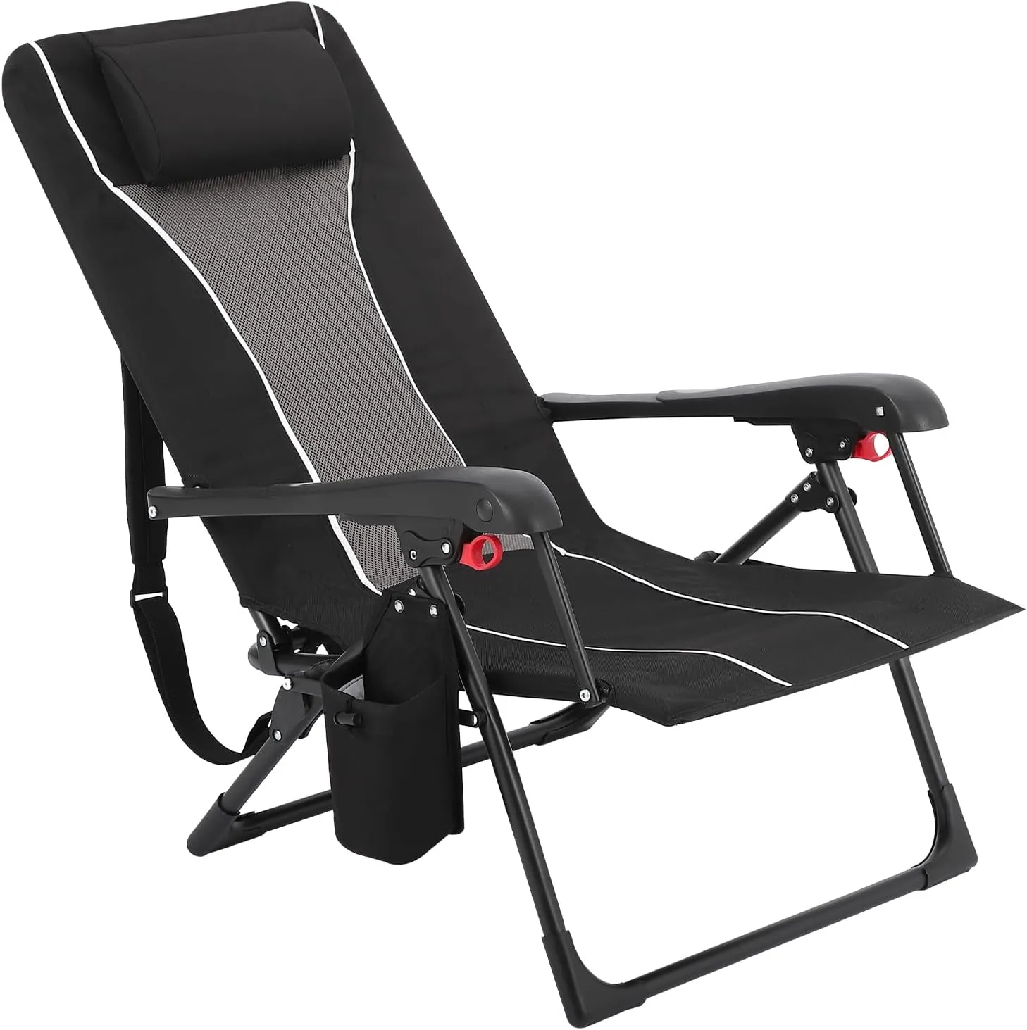 Outdoor Folding Chaise Lounge Chair - Supports Up to 330lbs, Dual Lock Portable Chair with Adjustable Backrest, Headrest, Straps & Storage Bag, Portable Recliner for Camping, Patio, Garden, Beach