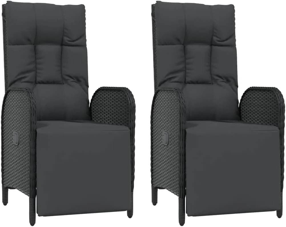 Outdoor Furniture Outdoor Chairs Front Porch Decor Patio Reclining Chairs with Cushions 2 pcs Poly Rattan Black