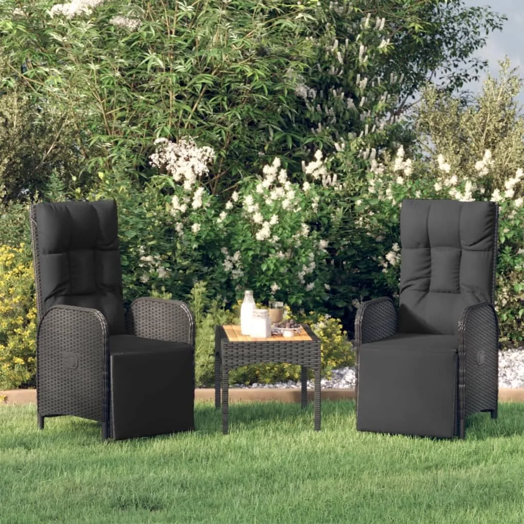 Outdoor Furniture Outdoor Chairs Front Porch Decor Patio Reclining Chairs with Cushions 2 pcs Poly Rattan Black