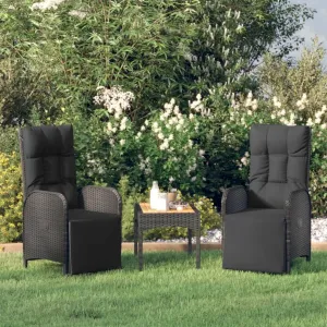 Outdoor Furniture Outdoor Chairs Front Porch Decor Patio Reclining Chairs with Cushions 2 pcs Poly Rattan Black