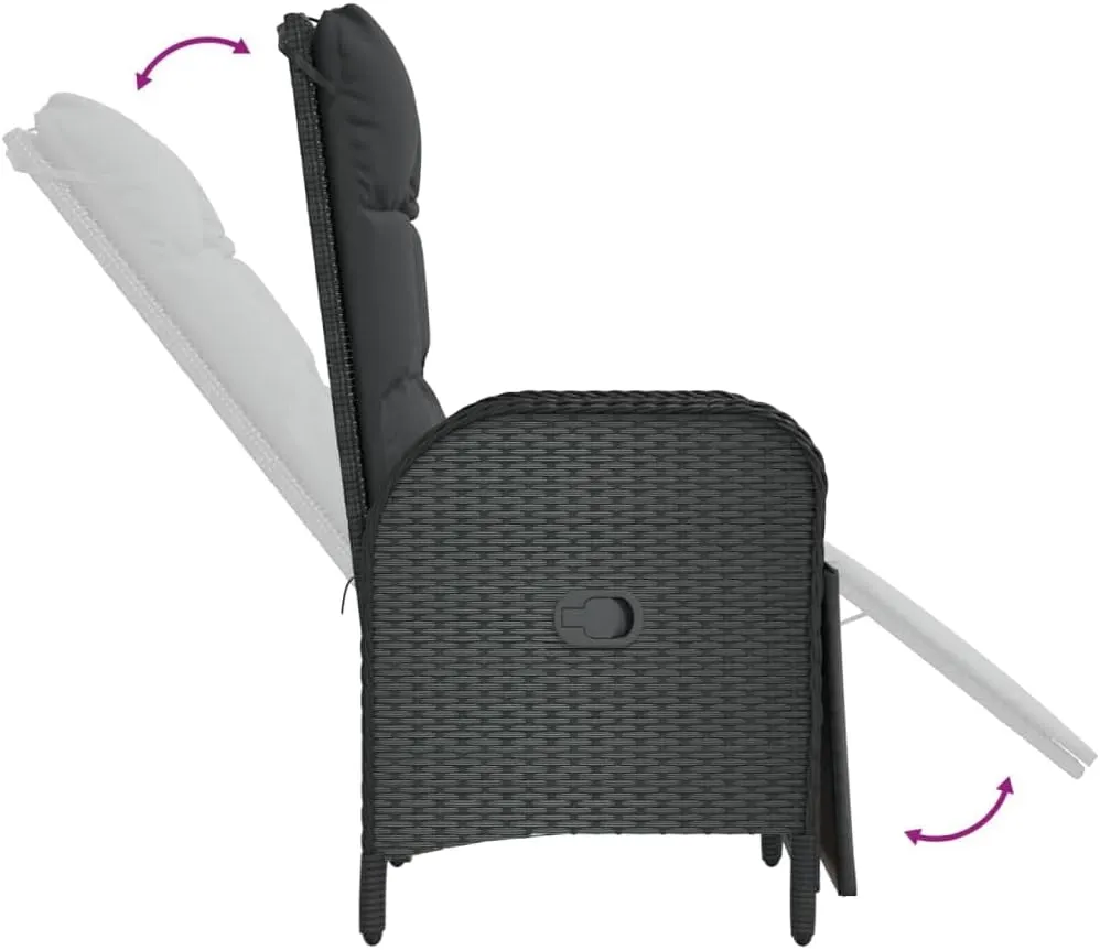 Outdoor Furniture Outdoor Chairs Front Porch Decor Patio Reclining Chairs with Cushions 2 pcs Poly Rattan Black