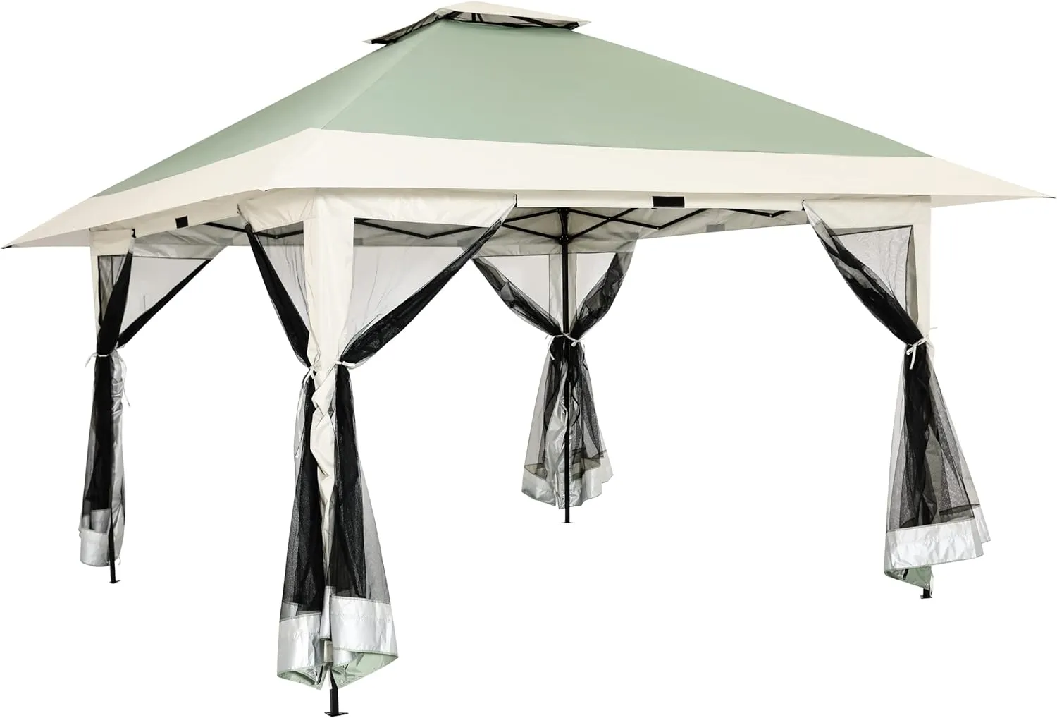 OUTDOOR LIVING SUNTIME 13x13 Instant Pop Up Gazebo Canopy Tent Shelter with Zippered Mesh Mosquito Netting, Wheeled Roller Carry Bag, Bonus Weight Sandbags, Stakes, Ropes - Olive