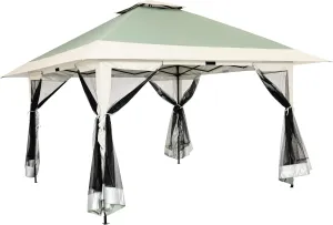 OUTDOOR LIVING SUNTIME 13x13 Instant Pop Up Gazebo Canopy Tent Shelter with Zippered Mesh Mosquito Netting, Wheeled Roller Carry Bag, Bonus Weight Sandbags, Stakes, Ropes - Olive