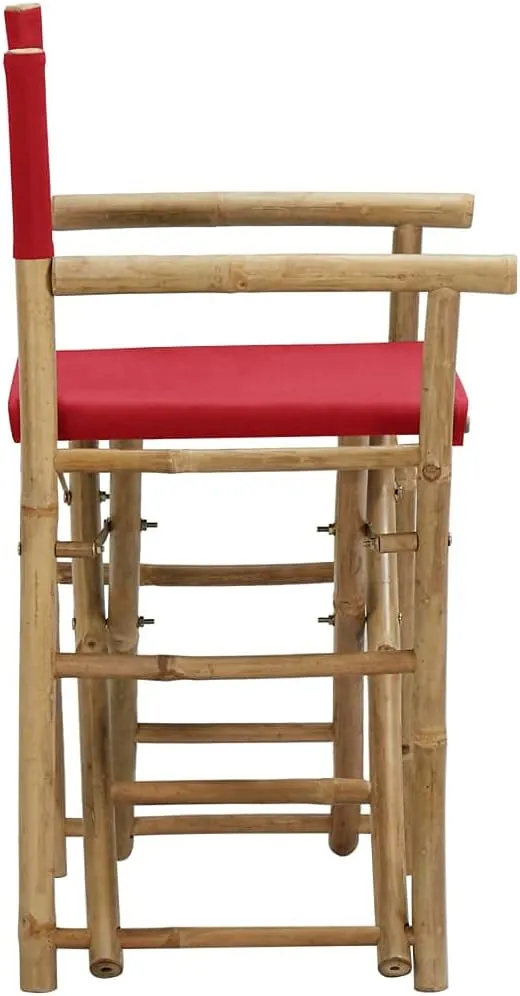 Outdoor Lounge Chair, Front Porch Chairs,Folding Director's Chairs 2 pcs, Easy to Clean Suitable for Patio, Deck, Front Porch, Garden Red Bamboo and Fabric