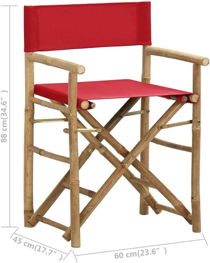 Outdoor Lounge Chair, Front Porch Chairs,Folding Director's Chairs 2 pcs, Easy to Clean Suitable for Patio, Deck, Front Porch, Garden Red Bamboo and Fabric