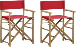 Outdoor Lounge Chair, Front Porch Chairs,Folding Director's Chairs 2 pcs, Easy to Clean Suitable for Patio, Deck, Front Porch, Garden Red Bamboo and Fabric