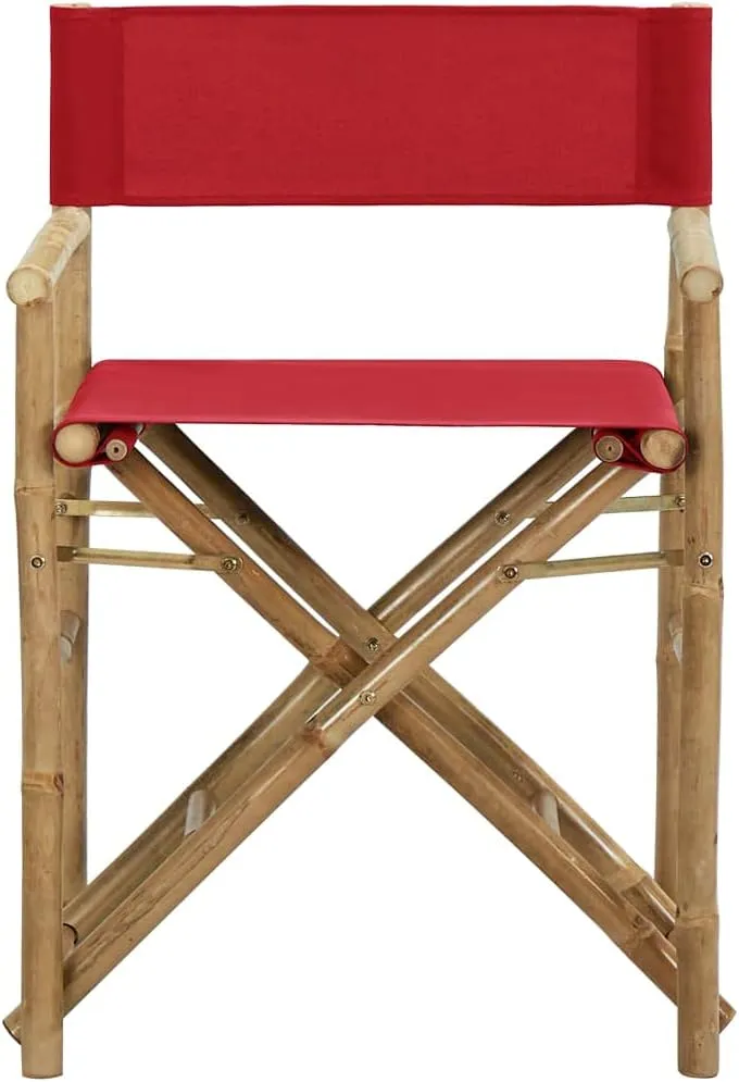 Outdoor Lounge Chair, Front Porch Chairs,Folding Director's Chairs 2 pcs, Easy to Clean Suitable for Patio, Deck, Front Porch, Garden Red Bamboo and Fabric