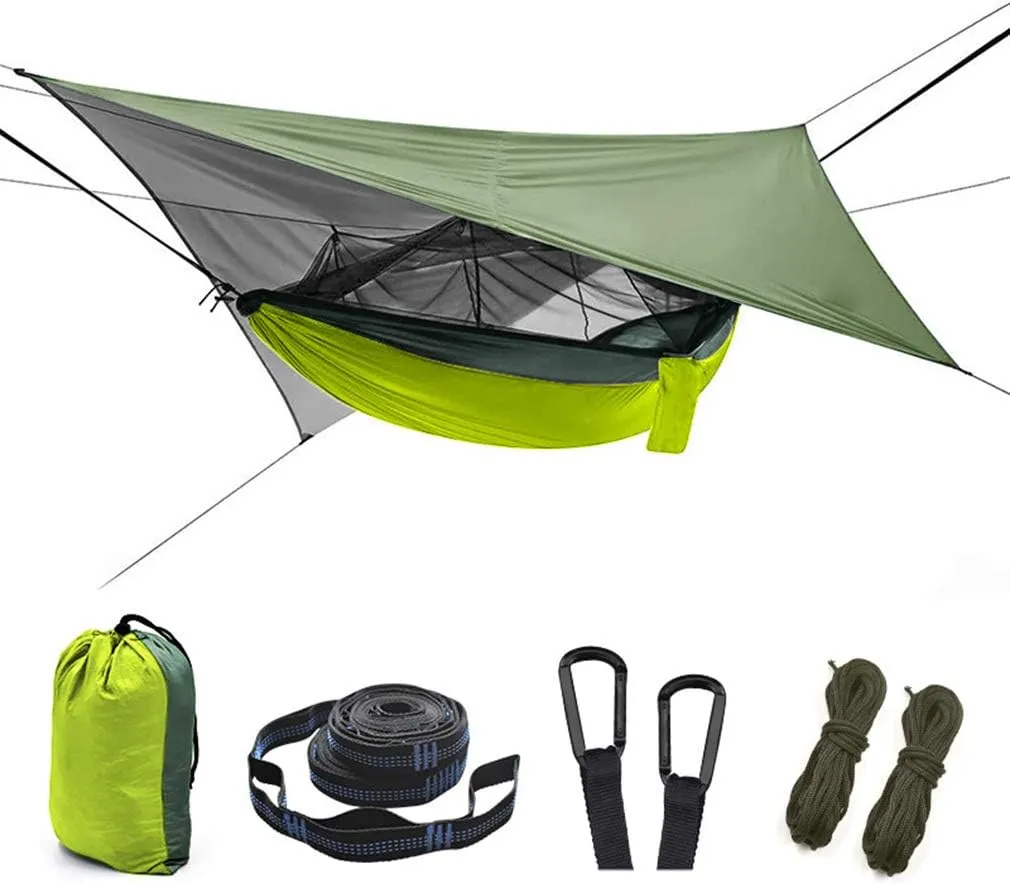 Outdoor Mosquito Net Hammock Tent with Waterproof Rain Fly Canopy Awning Set Hammock Portable Sleep Swing for Hiking Camping Survival Travel