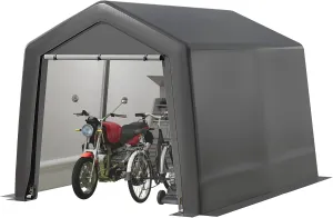 Outdoor Portable Storage Shed, 8 x 8FT Storage Shed, Waterproof and UV Resistant, Outdoor Storage Tent with Roll-up Zipper Doors for Motorcycle, Bike, Gardening Tools, Grey