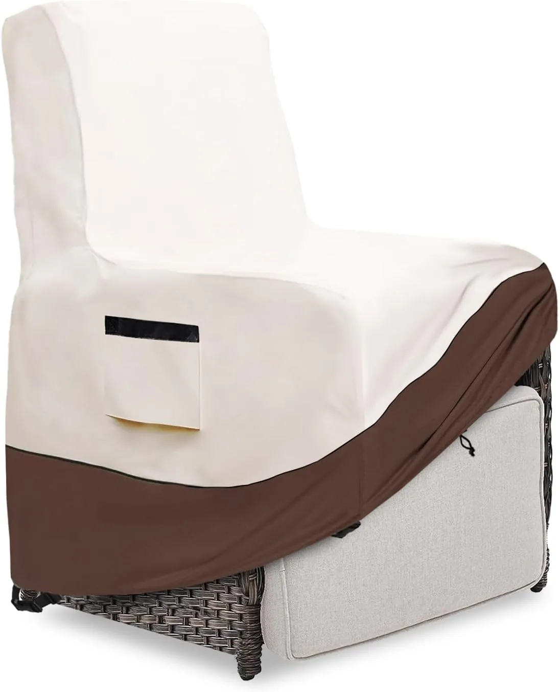 Outdoor Recliner Chair Cover,600D Heavy Duty Waterproof Patio Reclining Lounge Chair Cover,Outdoor Furniture Covers for Lawn/Garden Recliner Chiar,Beige&Brown