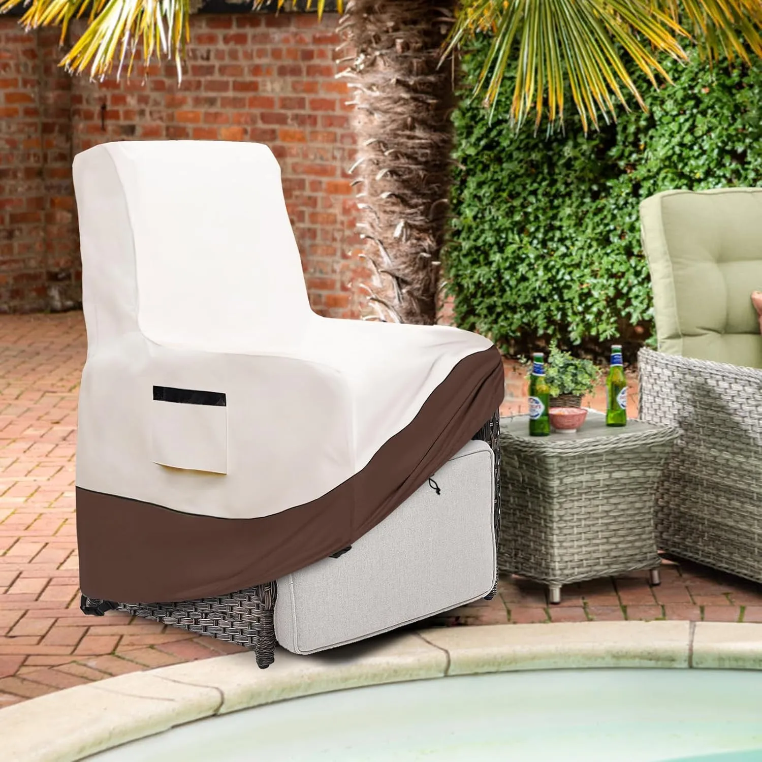 Outdoor Recliner Chair Cover,600D Heavy Duty Waterproof Patio Reclining Lounge Chair Cover,Outdoor Furniture Covers for Lawn/Garden Recliner Chiar,Beige&Brown