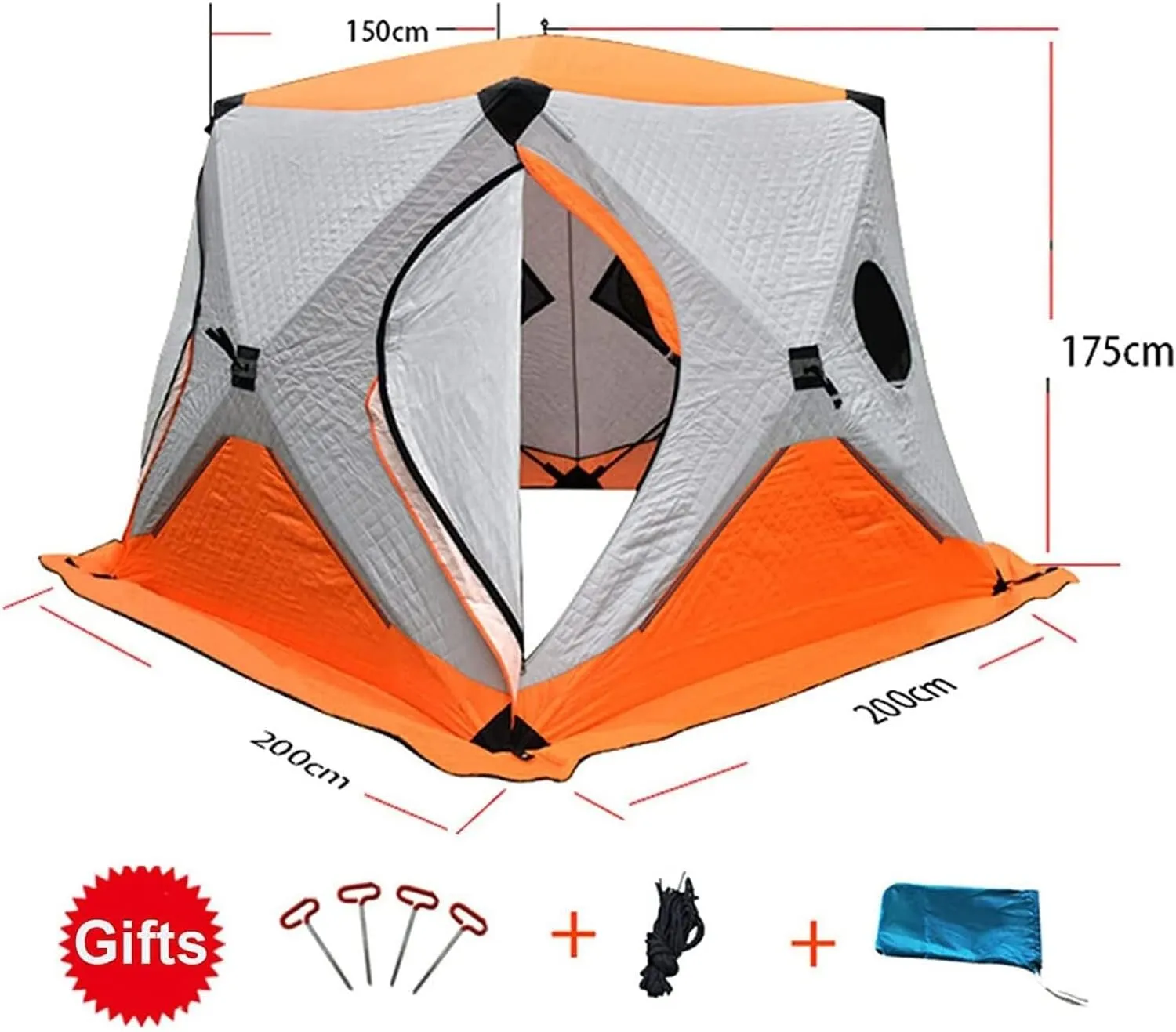 Outdoor Waterproof Winterized Tent Ice Fishing Shelter Thickened Winter Warm Cotton Durable Camping Tent with Pegs and Ropes