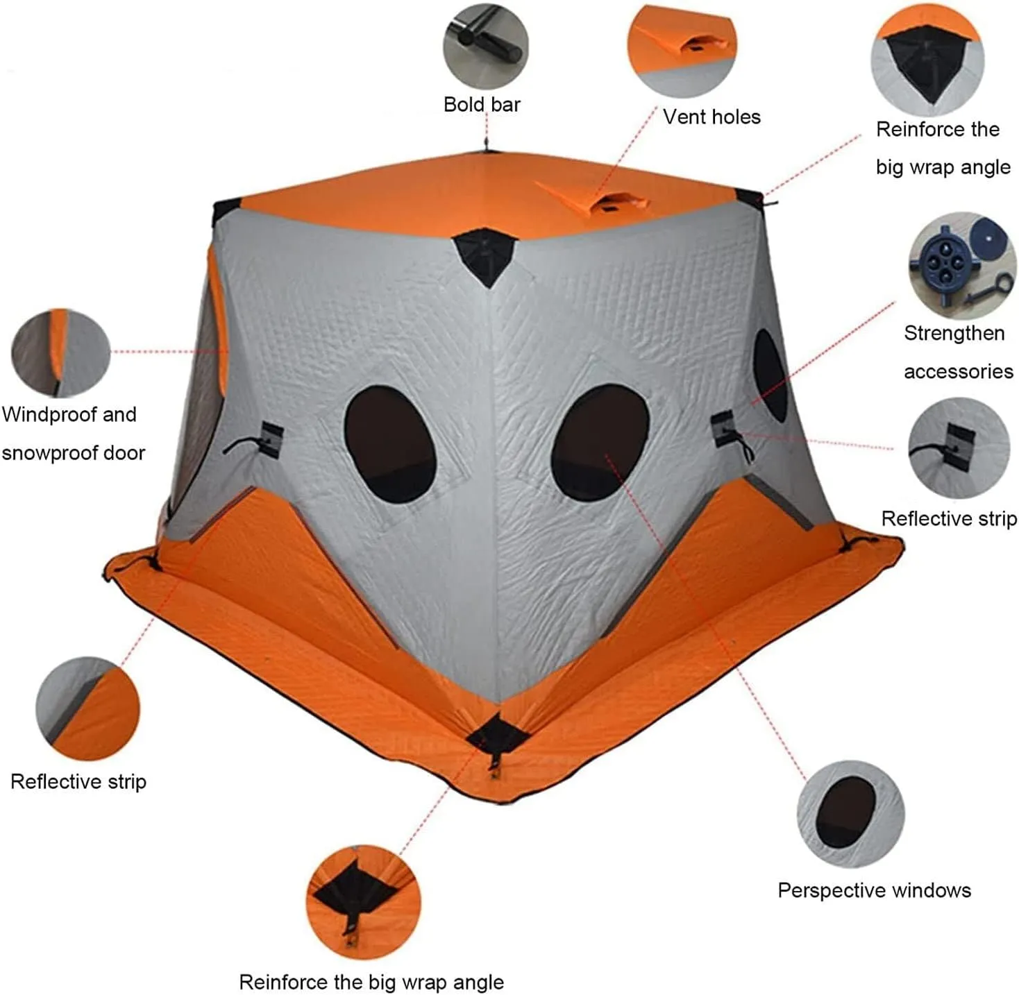 Outdoor Waterproof Winterized Tent Ice Fishing Shelter Thickened Winter Warm Cotton Durable Camping Tent with Pegs and Ropes