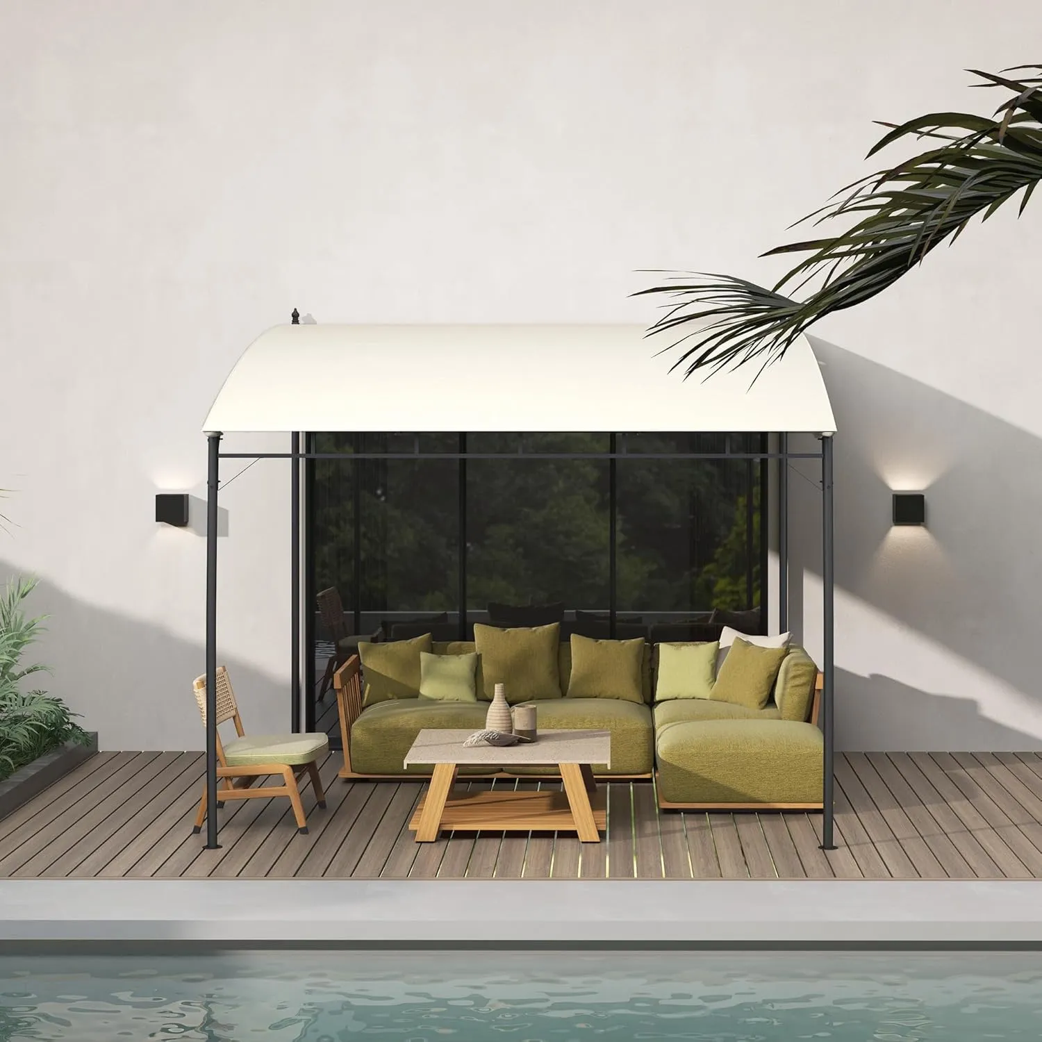 Outsunny 10' x 10' Outdoor Pergola Gazebo with UV-Resistant Canopy and Metal Frame, Sun Shade Shelter for Porch, Patio, Deck, Backyard, Cream White