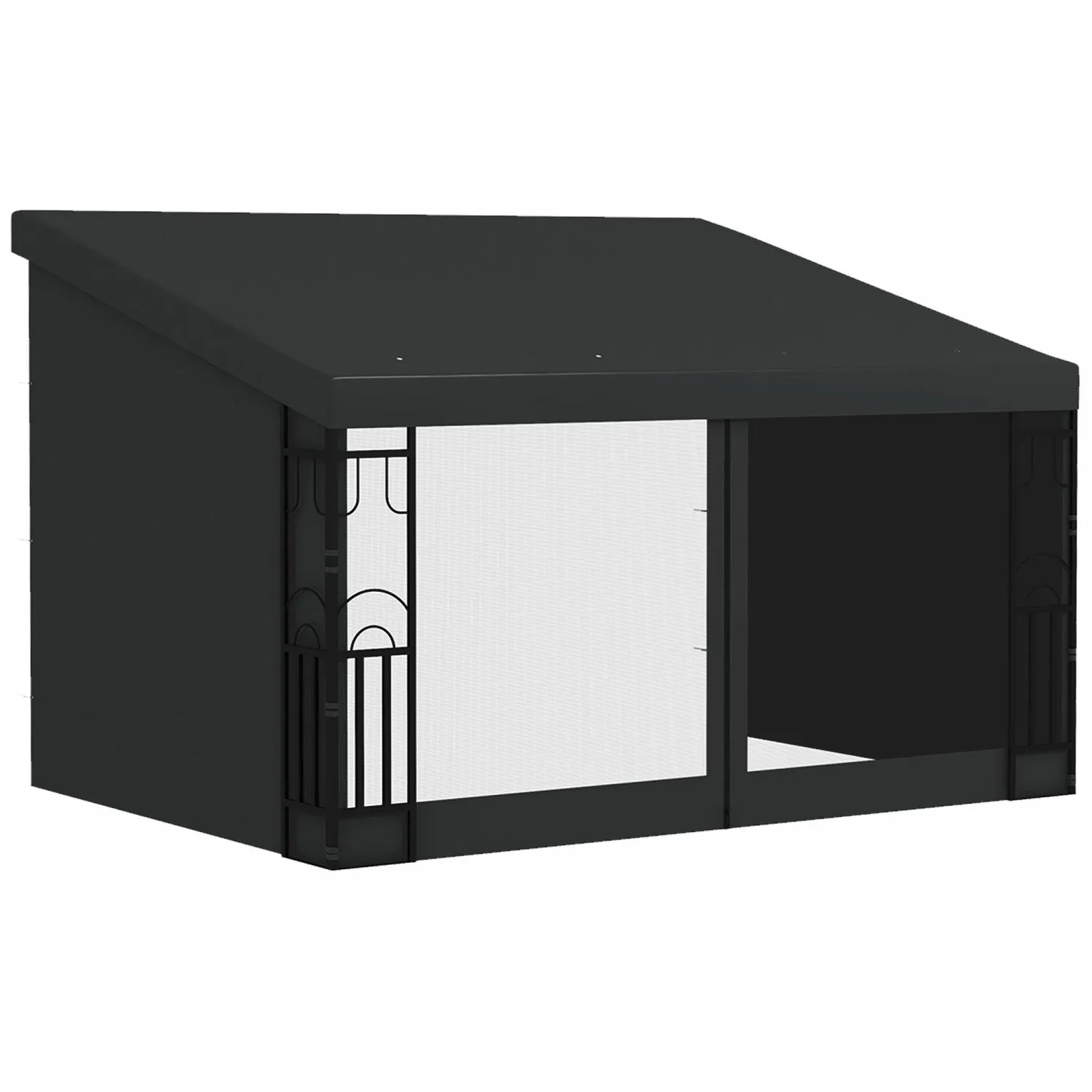 Outsunny 10' X 13' Lean To Outdoor Pergola Canopy With 2 Curtains And 2 Nettings, Wall Mounted Deck |Outsunny Pergola 10' X 13' Avec 2 Rideaux Et 2 Filets, Abri Solaire Mural Pour Terrasse, Resistant A