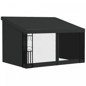 Outsunny 10' X 13' Lean To Outdoor Pergola Canopy With 2 Curtains And 2 Nettings, Wall Mounted Deck |Outsunny Pergola 10' X 13' Avec 2 Rideaux Et 2 Filets, Abri Solaire Mural Pour Terrasse, Resistant A