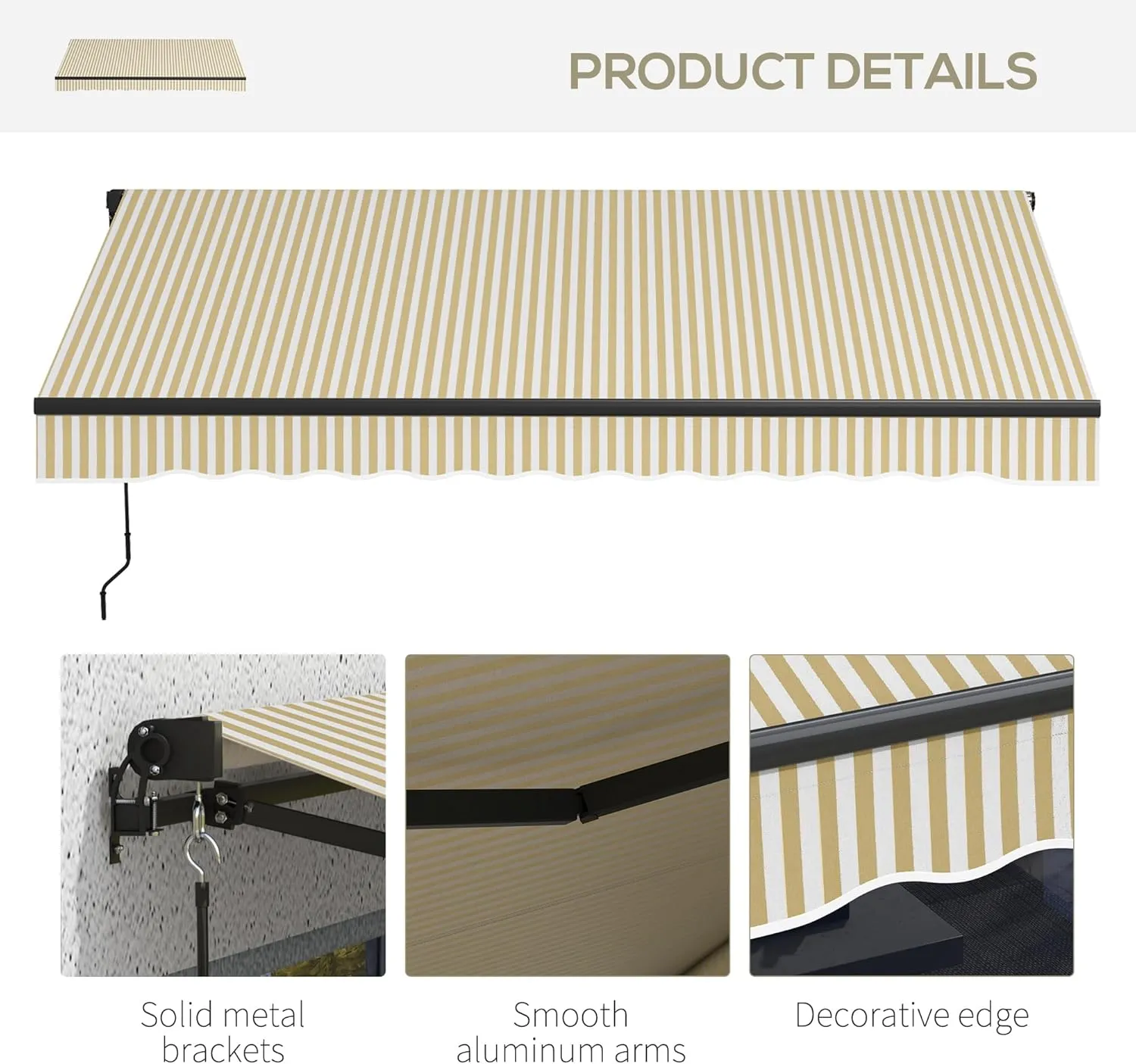 Outsunny 10' x 8' Retractable Awning, Patio Awning Sunshade Shelter with Manual Crank Handle, 280gsm UV Resistant Fabric and Aluminum Frame for Deck, Balcony, Yard, Beige and White