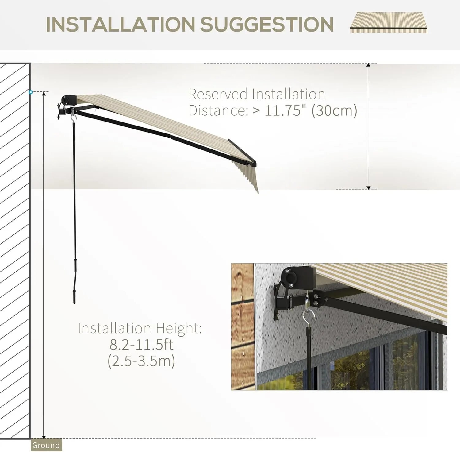 Outsunny 10' x 8' Retractable Awning, Patio Awning Sunshade Shelter with Manual Crank Handle, 280gsm UV Resistant Fabric and Aluminum Frame for Deck, Balcony, Yard, Beige and White