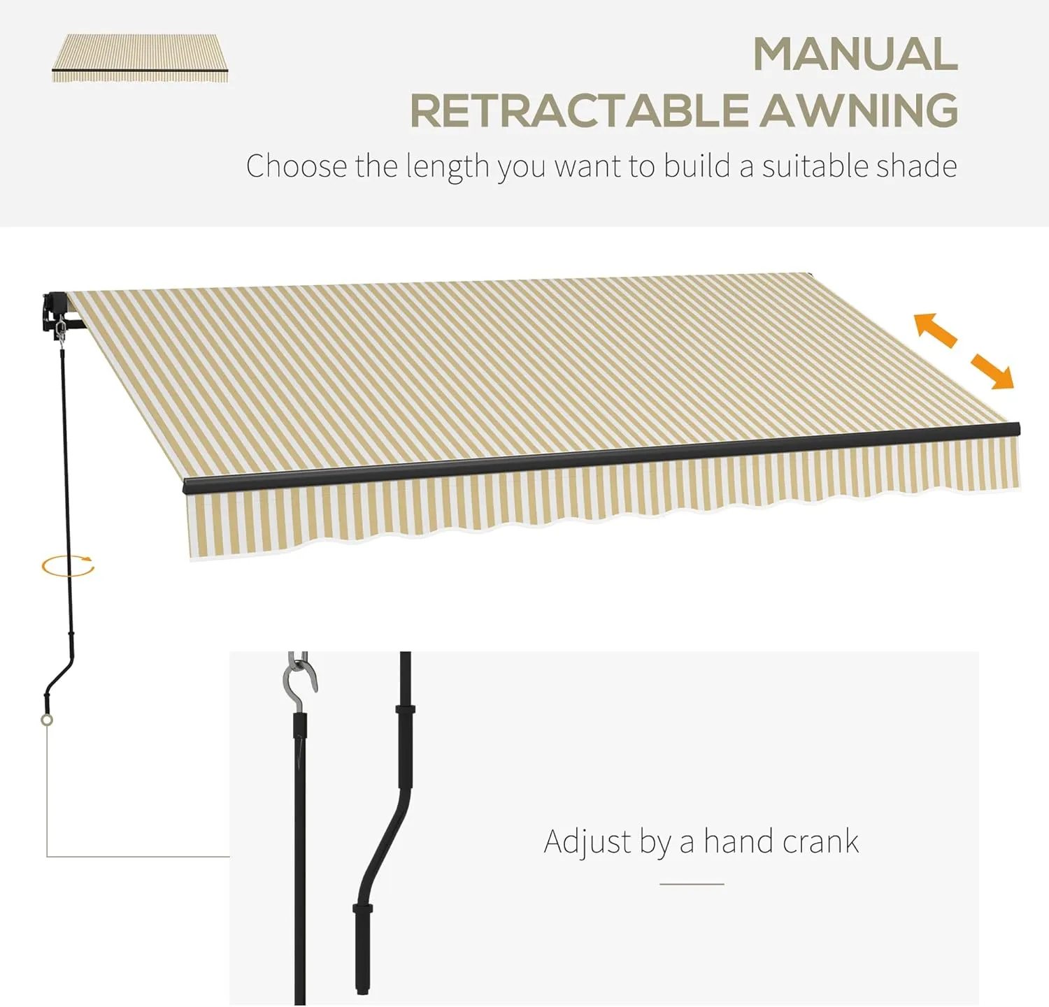 Outsunny 10' x 8' Retractable Awning, Patio Awning Sunshade Shelter with Manual Crank Handle, 280gsm UV Resistant Fabric and Aluminum Frame for Deck, Balcony, Yard, Beige and White