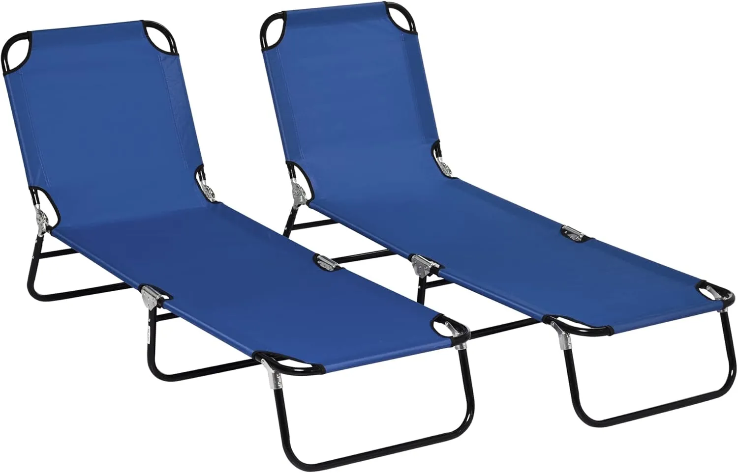 Outsunny 2 Piece Folding Chaise Lounge Pool Chairs, Outdoor Sun Tanning Chairs with 5-Level Reclining Back, Steel Frame for Beach, Yard, Patio, Blue
