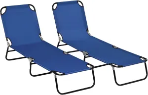 Outsunny 2 Piece Folding Chaise Lounge Pool Chairs, Outdoor Sun Tanning Chairs with 5-Level Reclining Back, Steel Frame for Beach, Yard, Patio, Blue