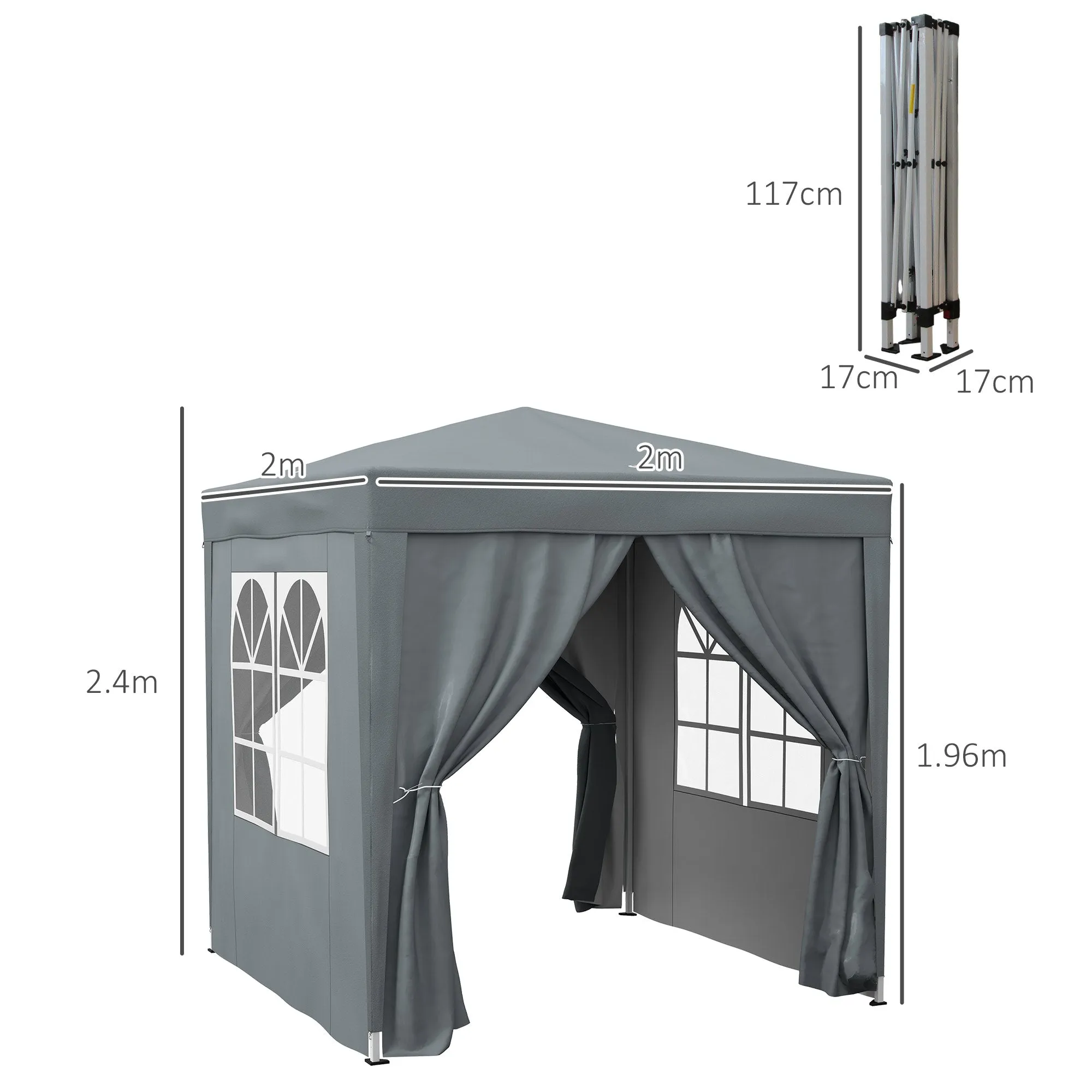 Outsunny 2m x 2m Pop Up Gazebo - Black, Grey, White, Blue, Green or Brown