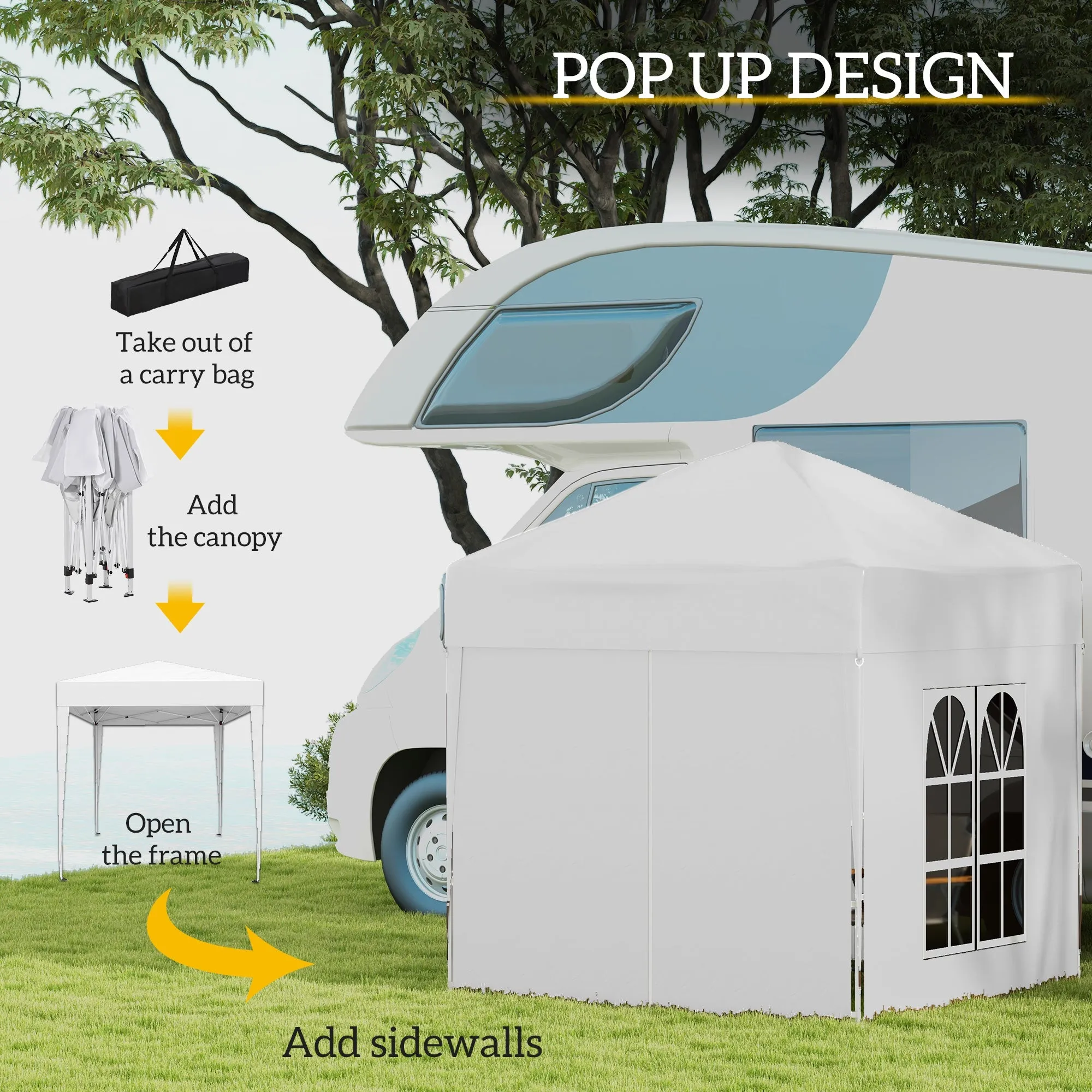 Outsunny 2m x 2m Pop Up Gazebo - Black, Grey, White, Blue, Green or Brown