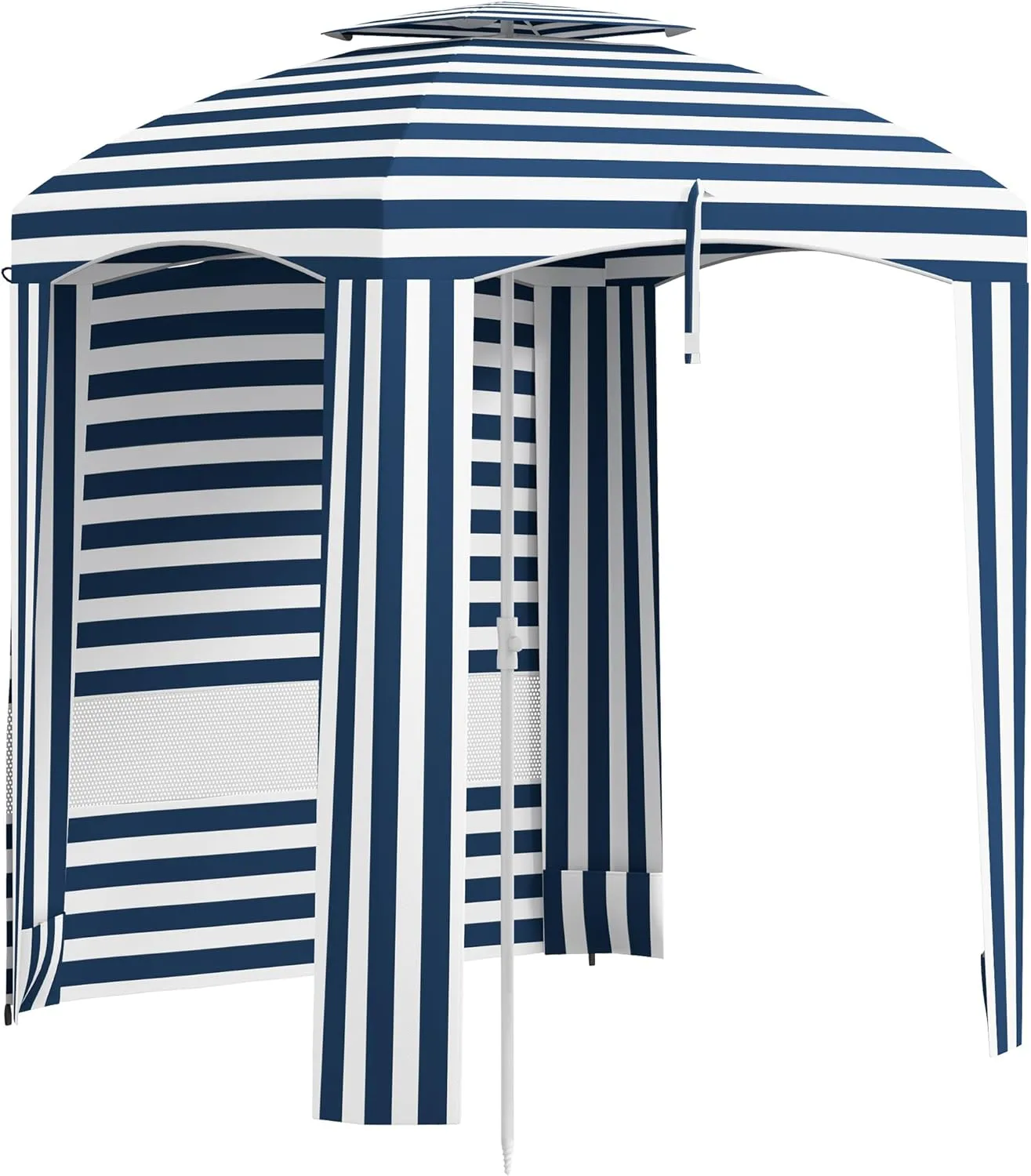 Outsunny 5.8' x 5.8' Portable Beach Umbrella with Double-Top, Ruffled Outdoor Cabana with Walls, Vents, Sandbags, Carry Bag