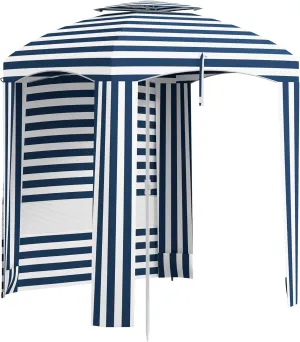 Outsunny 5.8' x 5.8' Portable Beach Umbrella with Double-Top, Ruffled Outdoor Cabana with Walls, Vents, Sandbags, Carry Bag
