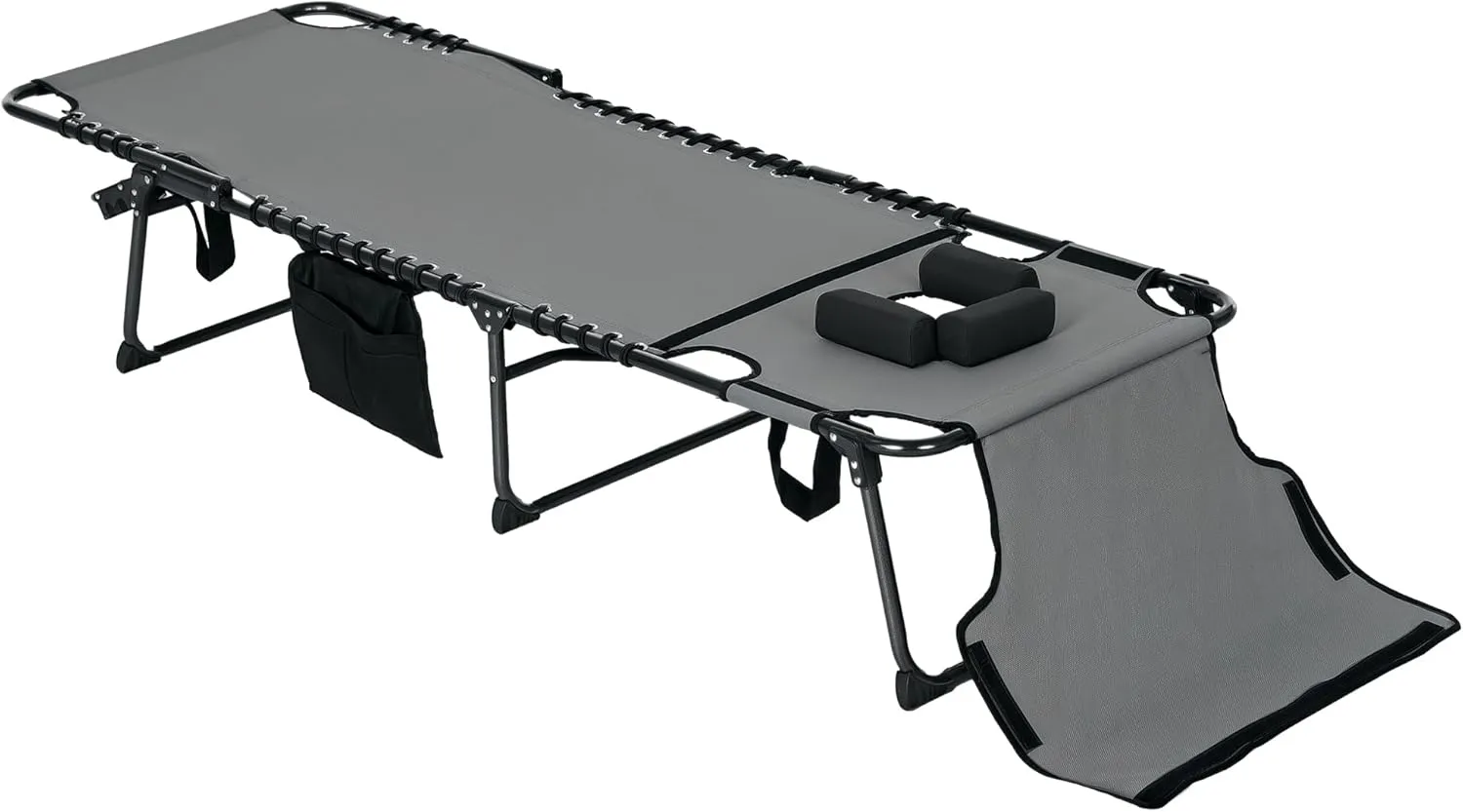 Outsunny Folding Chaise Lounge with 5-Level Reclining Back, Tanning Chair with Face Hole, Outdoor Lounge Chair with Side Pocket & Headrest for Beach, Yard, Patio, Gray