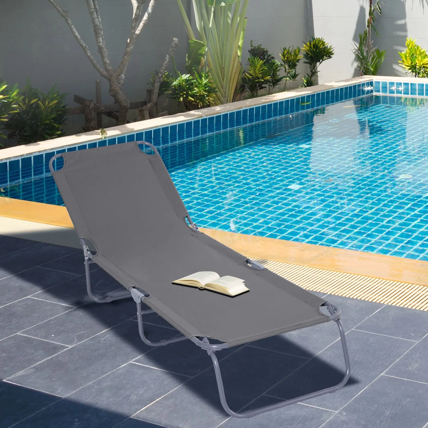 Outsunny Folding Outdoor Lounge Chair For Patio, Garden, Poolside, Grey