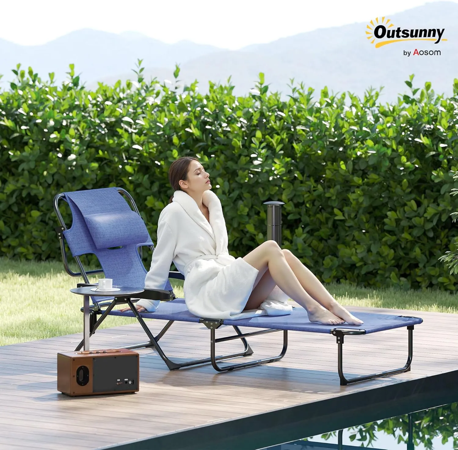 Outsunny Tanning Chaise Lounge Chair, 4-Position Beach Chair with Face & Arm Holes, Pillow headrest, Adjustable Sunbathing Chair, Gray