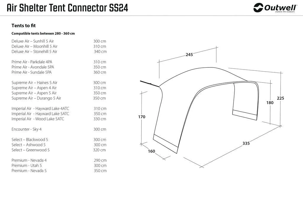 Outwell air shelter tent connector - tentconnectie - grijs
