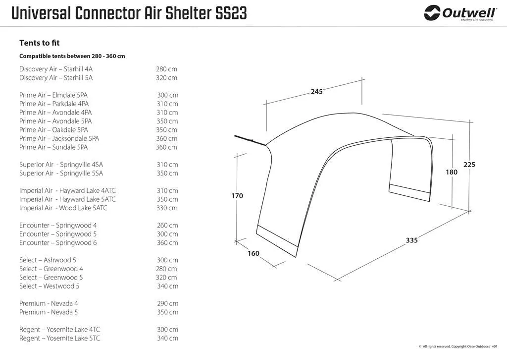 Outwell air shelter tent connector - tentconnectie - grijs