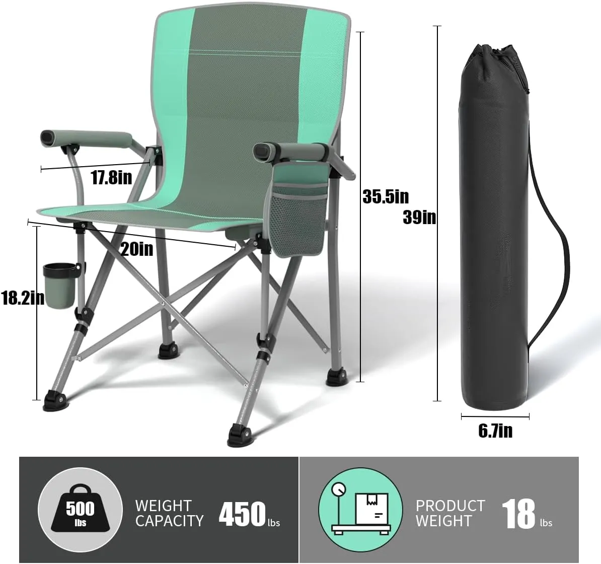 Oversized Camping Chair for Adults Heavy Duty,Heavy Duty Lawn Chair with Side Pockets,Outdoor Camping, Fishing, Beach, Hiking Foldable Camping Chair (1, Grey Light Blue, Extra Large)