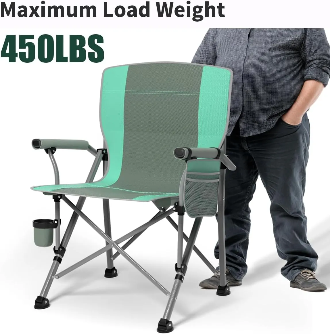 Oversized Camping Chair for Adults Heavy Duty,Heavy Duty Lawn Chair with Side Pockets,Outdoor Camping, Fishing, Beach, Hiking Foldable Camping Chair (1, Grey Light Blue, Extra Large)