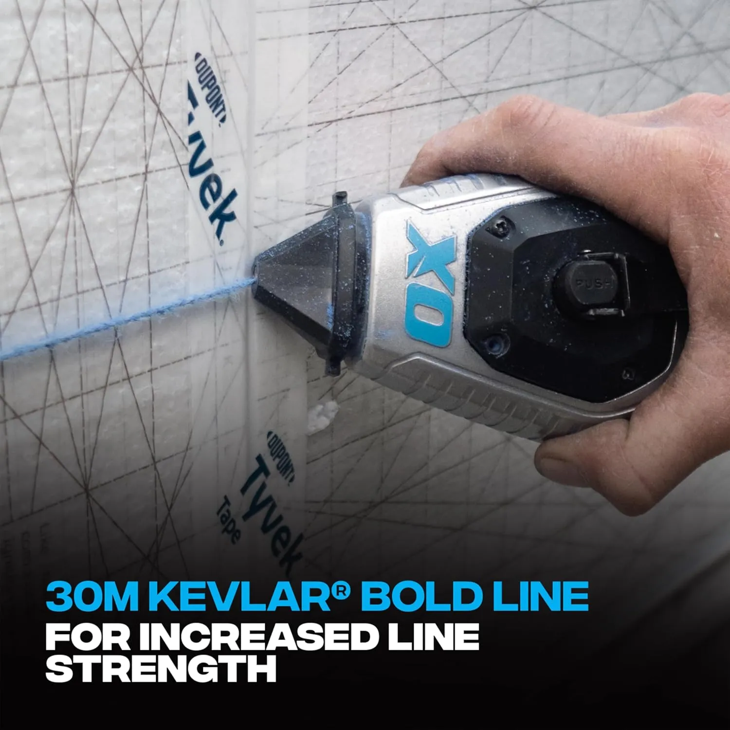 OX Pro 100ft Contractor Aluminum Chalk Line with 4oz Chalk Powder Refill - 6:1 Gear Ratio with Bold Kevlar Chalk Reel Tool - Pointed Tip Marking Tool OX-P630701