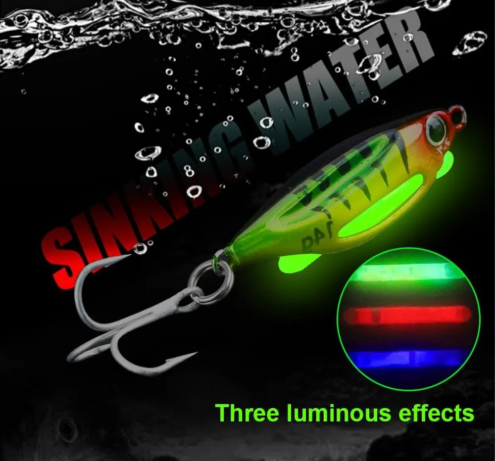 Pack of 5 4g-20g 3D Eye Jig Hard Lure Ice Fishing Lure Luminous Hard Bait with Glow Sticks Wobblers for Bass Fishing Accessories Trout