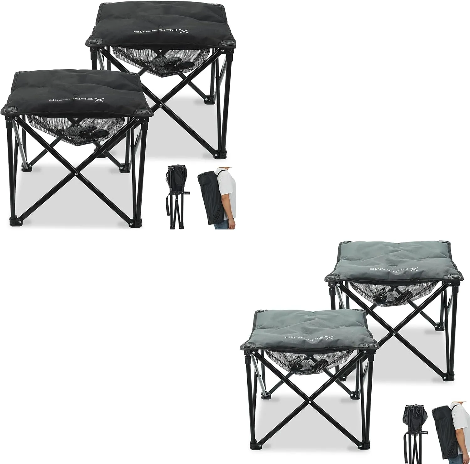 Padded Camping Stool, 18 Inch Oversized Camping Foot Rest, 500lb Camping Chairs Outdoor Footstool Portable Camping Ottoman for Camping Gardening Fishing w/Storage Net Carry Bag (2,Black & 2,DarkGreen)