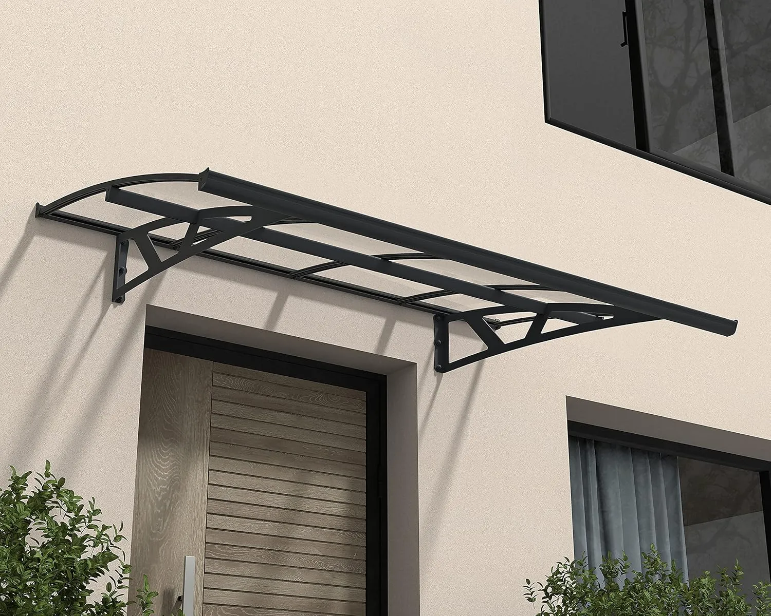 Palram Canopia Amsterdam 2230 7 Ft. x 5 Ft. Awning Durable Steel Support, Aluminum Trim, and Polycarbonate Panels with UV Protection Rain & Snow Redirect Channels for Element Protection(Gray/Clear)