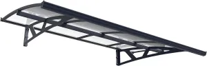 Palram Canopia Amsterdam 2230 7 Ft. x 5 Ft. Awning Durable Steel Support, Aluminum Trim, and Polycarbonate Panels with UV Protection Rain & Snow Redirect Channels for Element Protection(Gray/Clear)