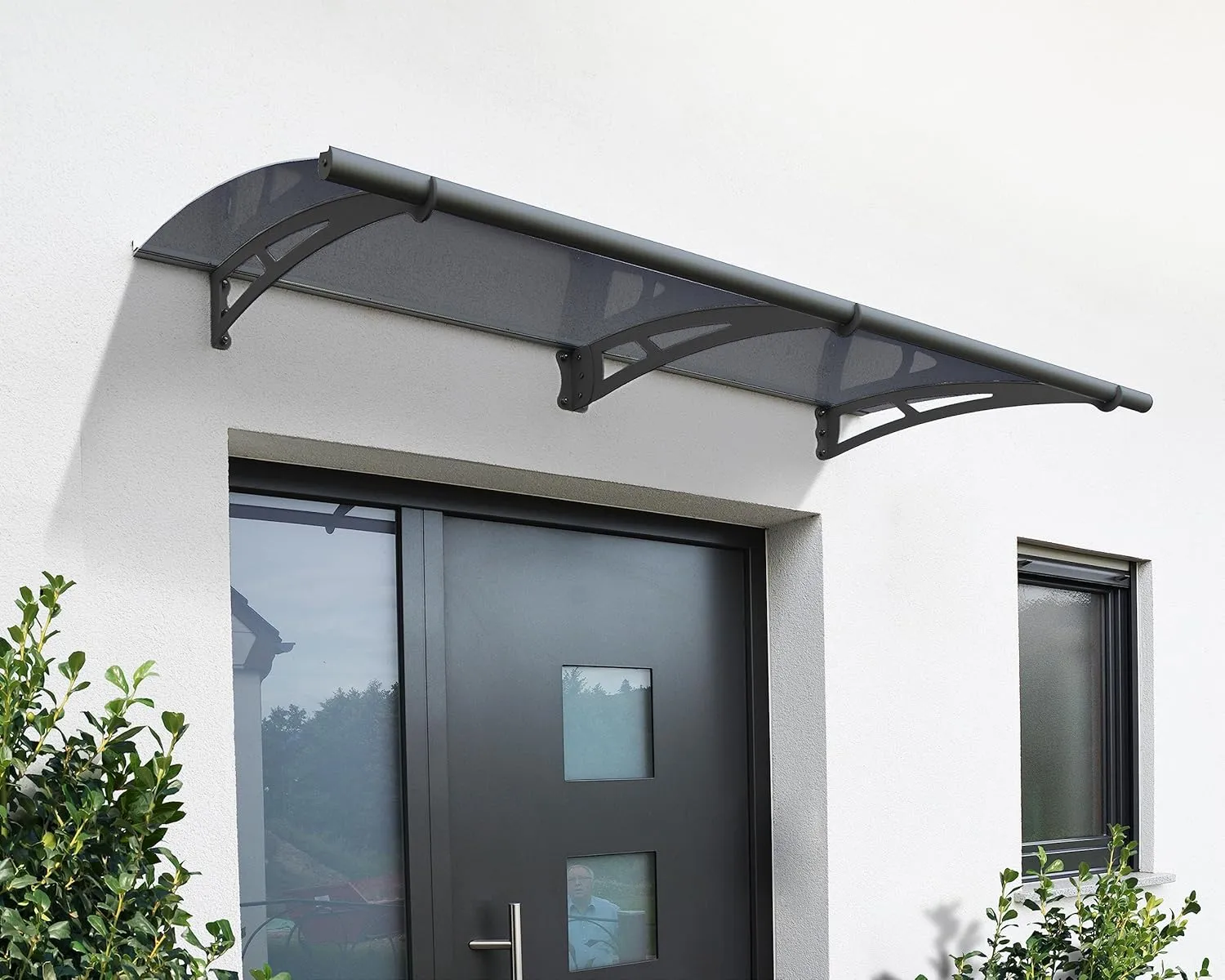 Palram-Canopia Aquila 2050 7x3 Door Awning for Door Entrance, High-End Polycarbonate Window Awning with Solar Gray Panels, UV Protection, Modern Metal Frame, Weather Resistant Overhang, DIY Exterior