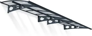 Palram - Canopia Herald 4460 15 Ft. x 5 Ft. Awning Durable Steel Support, Aluminum Trim, and Polycarbonate Panels with UV Protection Rain & Snow Redirect Channels for Element Protection (Gray/Mist)