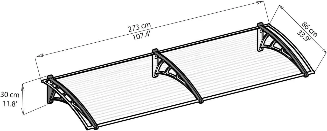 Palram - Canopia Neo 2700-9' x 3' Window & Door Awning for Door Entrance, High-End Polycarbonate Patio Canopy with Clear Panels, UV Protection, Modern Gray Metal Frame, Weather Resistant Overhang