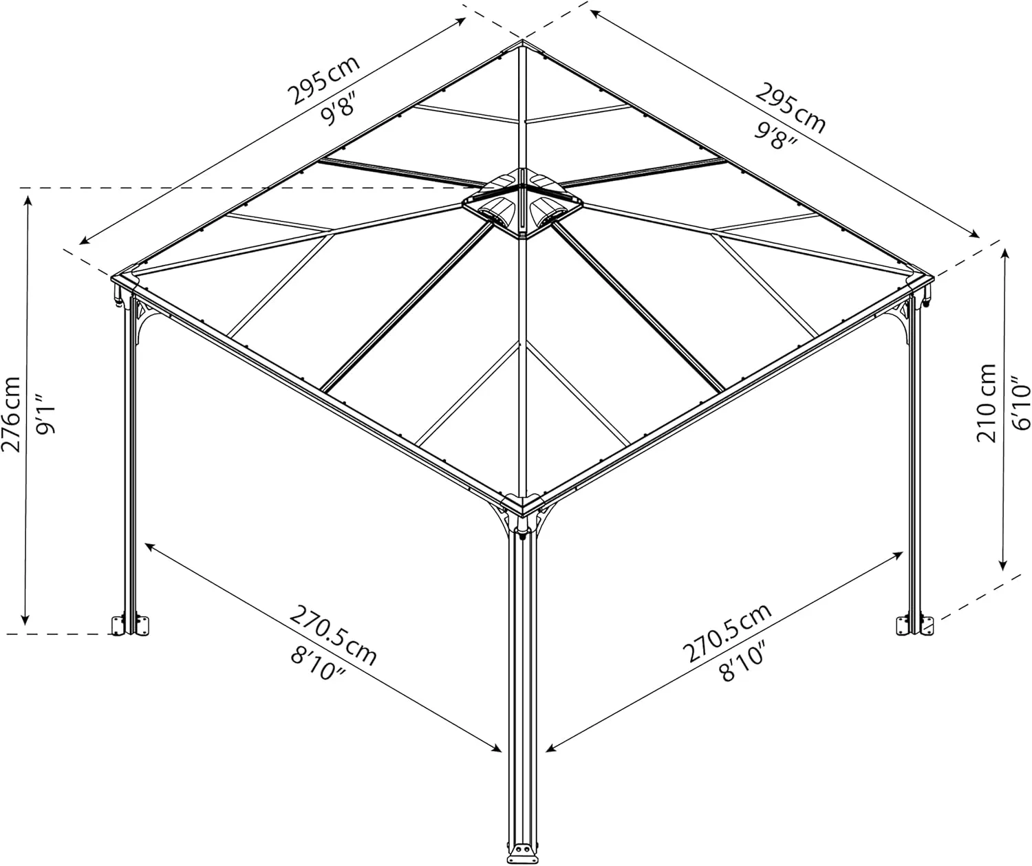 Palram - Canopia Palermo 3000 10x10 Gazebo with Light Kit: Outdoor Patio Canopy with Gray Aluminum Metal Frame, and Bronze Polycarbonate Roof, UV Protection, Easy DIY Outdoor Canopy Gazebo Kits