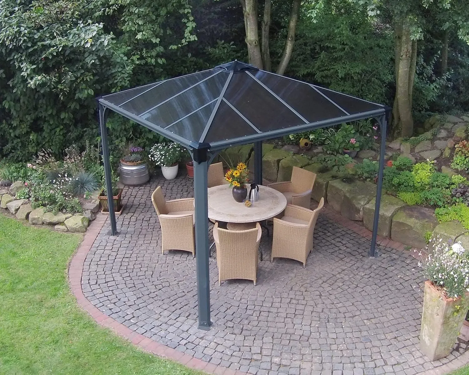 Palram - Canopia Palermo 3000 10x10 Gazebo with Light Kit: Outdoor Patio Canopy with Gray Aluminum Metal Frame, and Bronze Polycarbonate Roof, UV Protection, Easy DIY Outdoor Canopy Gazebo Kits