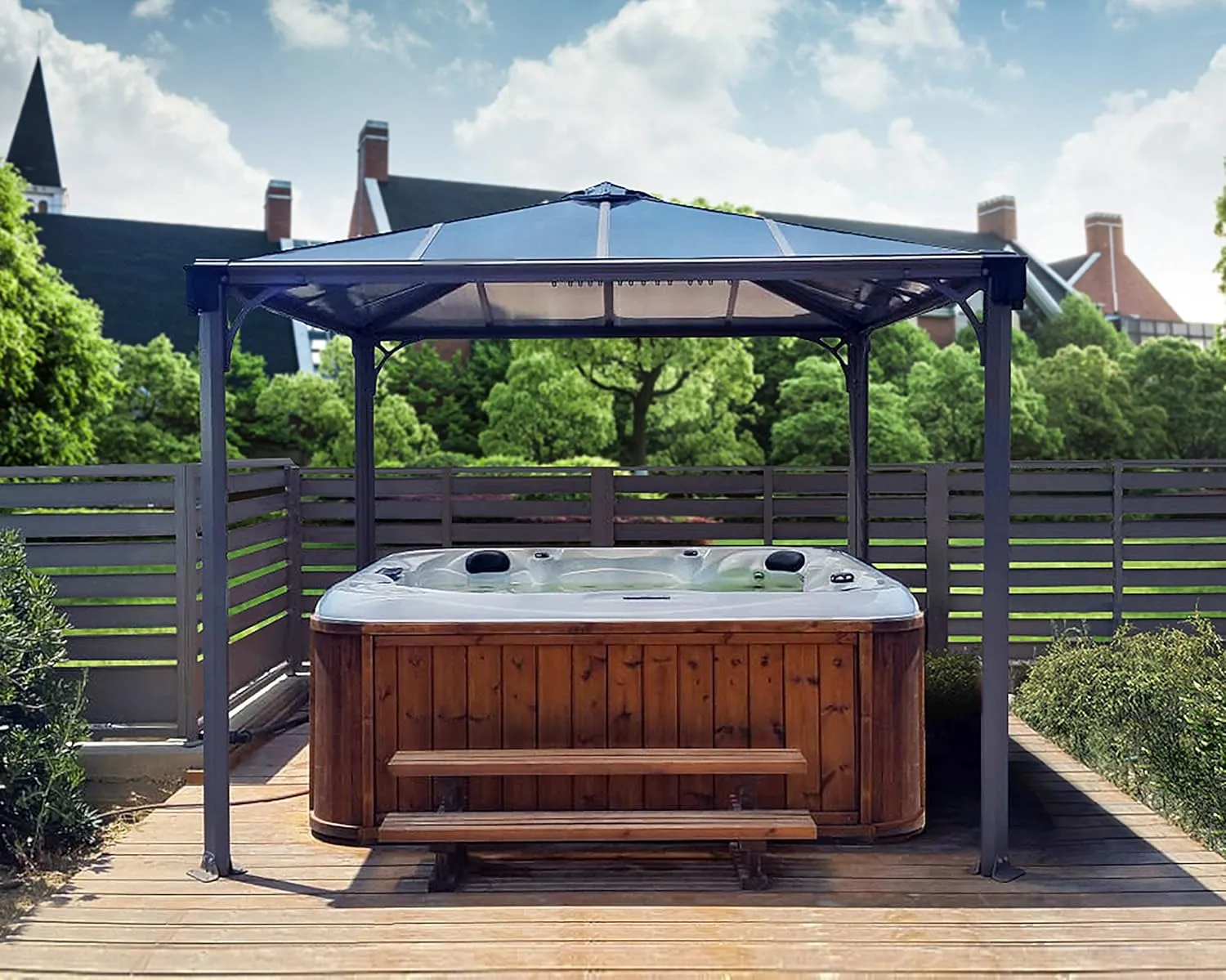 Palram - Canopia Palermo 3000 10x10 Gazebo with Light Kit: Outdoor Patio Canopy with Gray Aluminum Metal Frame, and Bronze Polycarbonate Roof, UV Protection, Easy DIY Outdoor Canopy Gazebo Kits