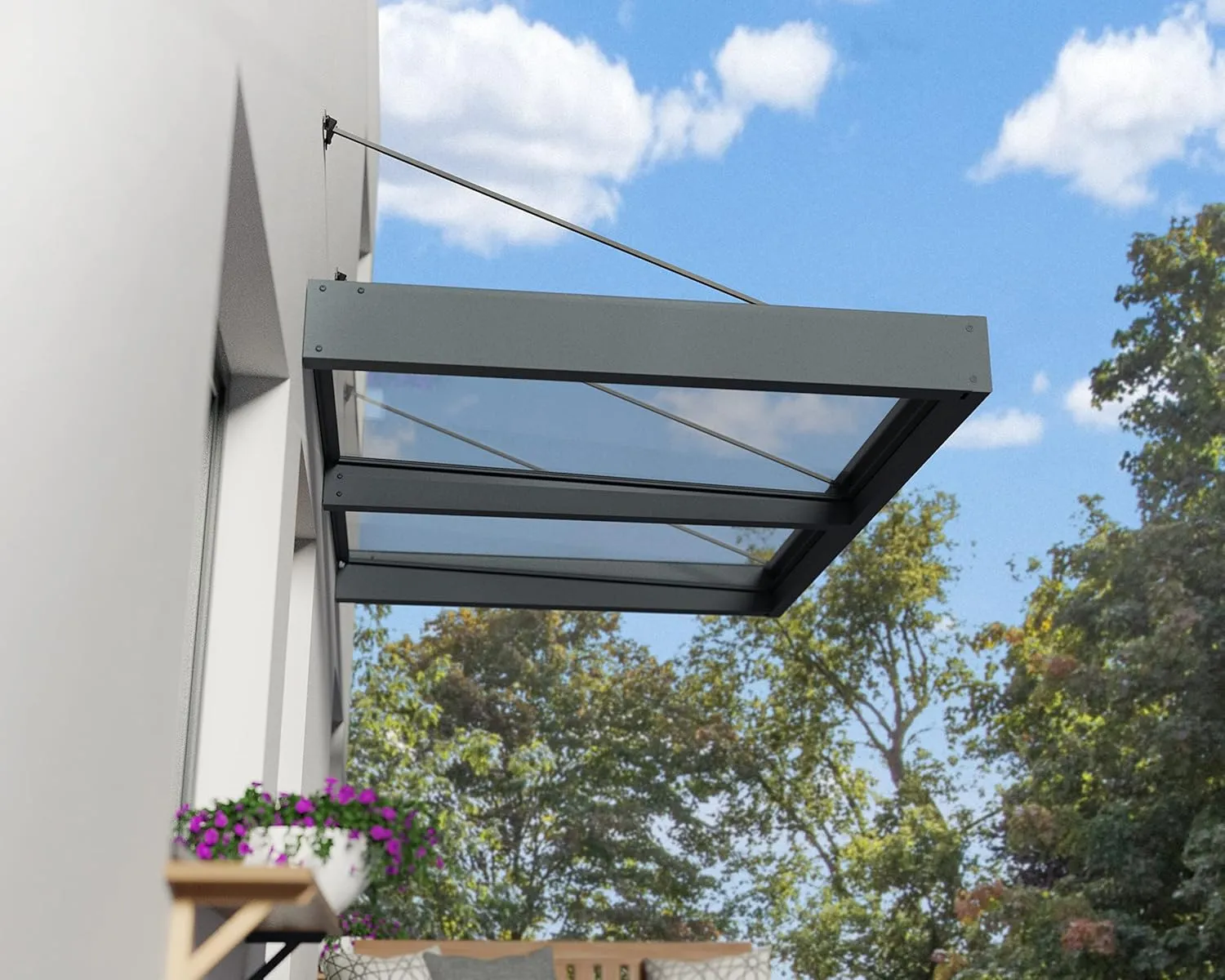 Palram - Canopia Sophia XL 6 Ft. x 5 Ft. 2000 Awning for Outdoors DIY Awnings Kit for Door, Windows, Exterior Coverage, to Protect from Sun, Rain, Snow, UV Protected Polycarbonate (Gray/Clear)