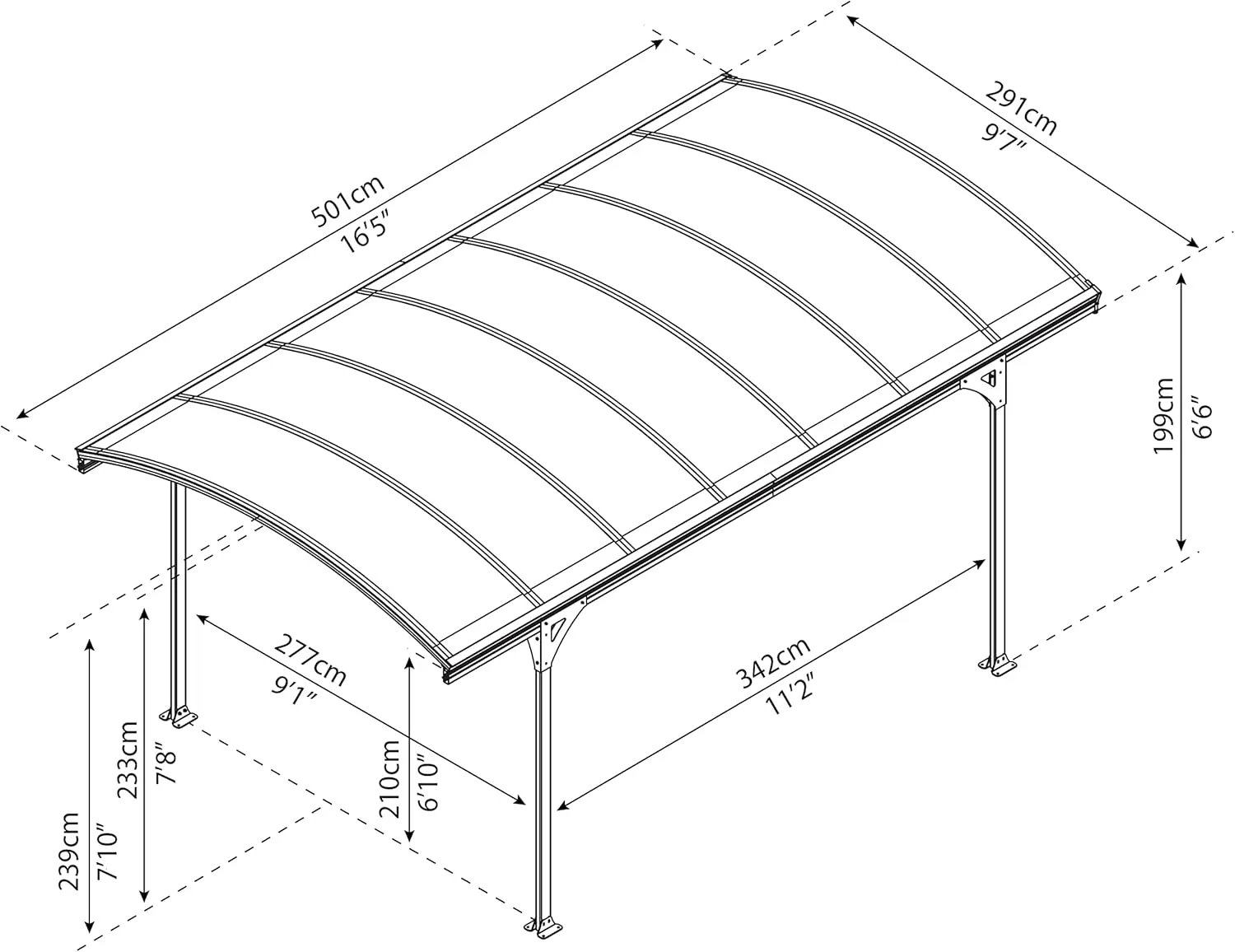 Palram - Canopia Vitoria 5000 10 x 16 Metal Carport, Heavy Duty Car Port, Weather-Protected Gray Aluminum Frame, Gray Polycarbonate RV & Car Storage, UV Protected, DIY Garage Kit, 10-Year Warranty